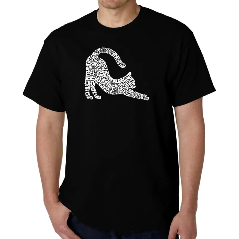 Stretching Cat - Men's Word Art T-Shirt sold by LA Pop Art