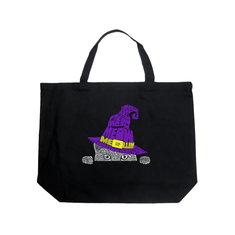 Peeking Witch Cat - Large Word Art Tote Bag sold by LA Pop Art
