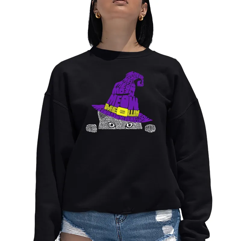 Peeking Witch Cat - Women's Word Art Crewneck Sweatshirt sold by LA Pop Art