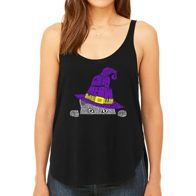 Peeking Witch Cat - Women's Premium Word Art Flowy Tank Top sold by LA Pop Art