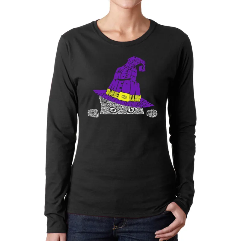Peeking Witch Cat - Women's Word Art Long Sleeve T-Shirt sold by LA Pop Art