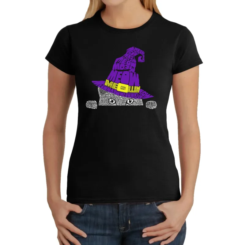 Peeking Witch Cat - Women's Word Art T-Shirt sold by LA Pop Art