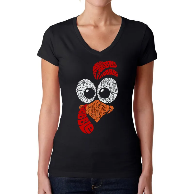 Turkey Face - Women's Word Art V-Neck T-Shirt sold by LA Pop Art