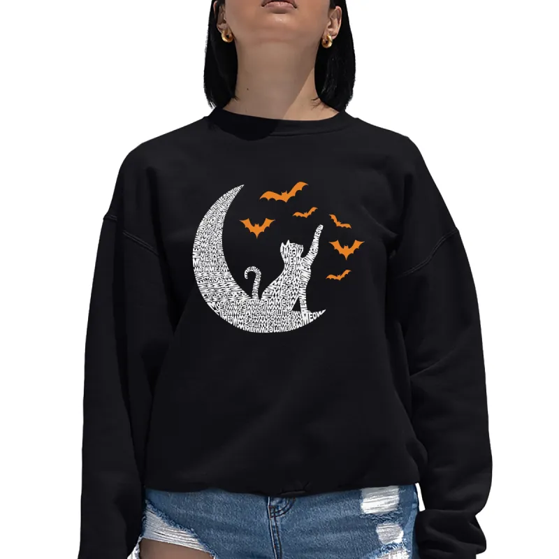 Halloween Cat Moon - Women's Word Art Crewneck Sweatshirt sold by LA Pop Art