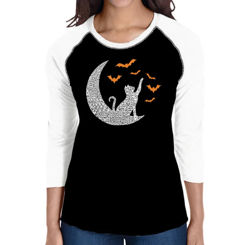 Halloween Cat Moon - Women's Raglan Word Art T-Shirt sold by LA Pop Art