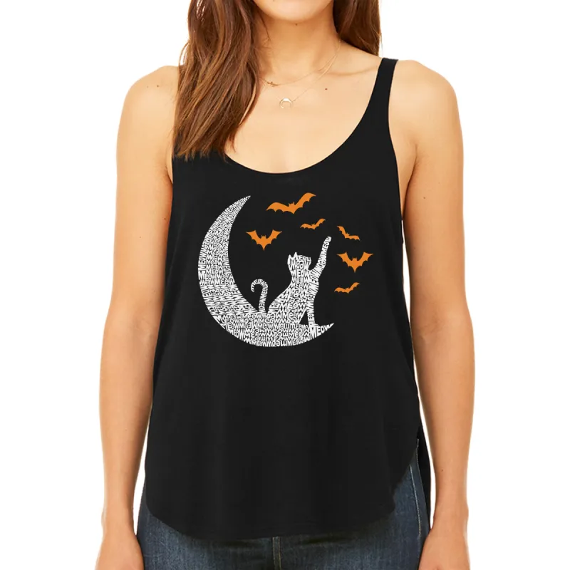 Halloween Cat Moon - Women's Premium Word Art Flowy Tank Top sold by LA Pop Art