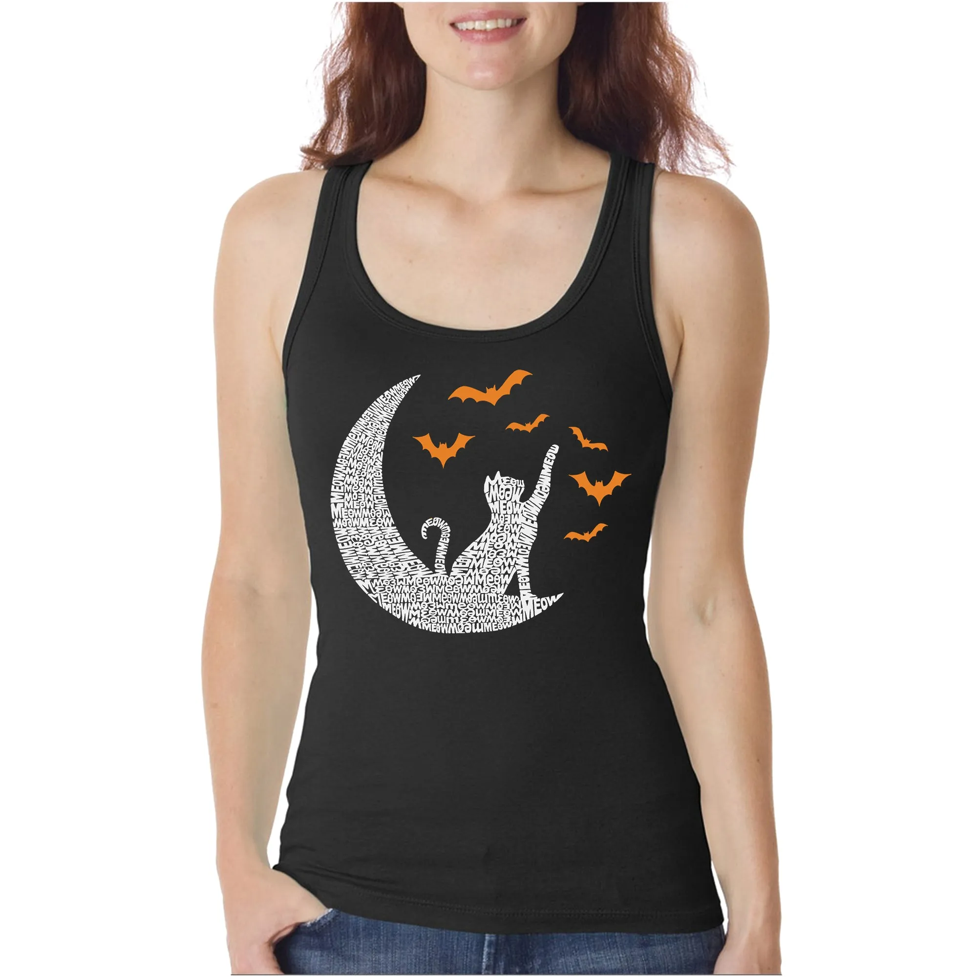 Halloween Cat Moon - Women's Word Art Tank Top sold by LA Pop Art