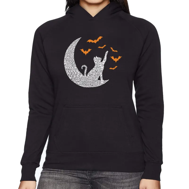 Halloween Cat Moon - Women's Word Art Hooded Sweatshirt sold by LA Pop Art