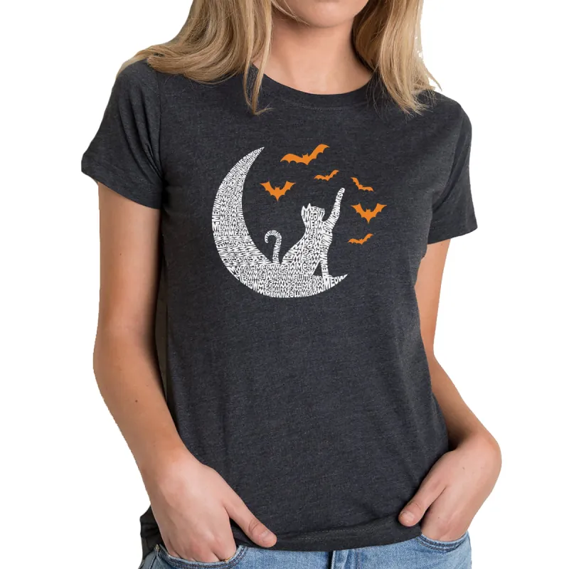 Halloween Cat Moon - Women's Premium Blend Word Art T-Shirt sold by LA Pop Art
