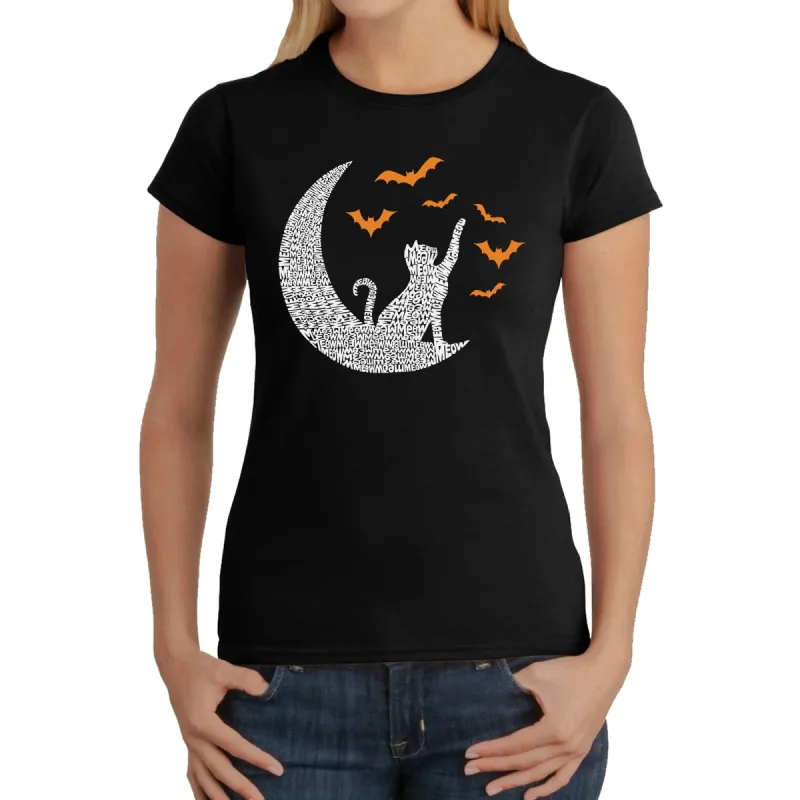 Halloween Cat Moon - Women's Word Art T-Shirt sold by LA Pop Art