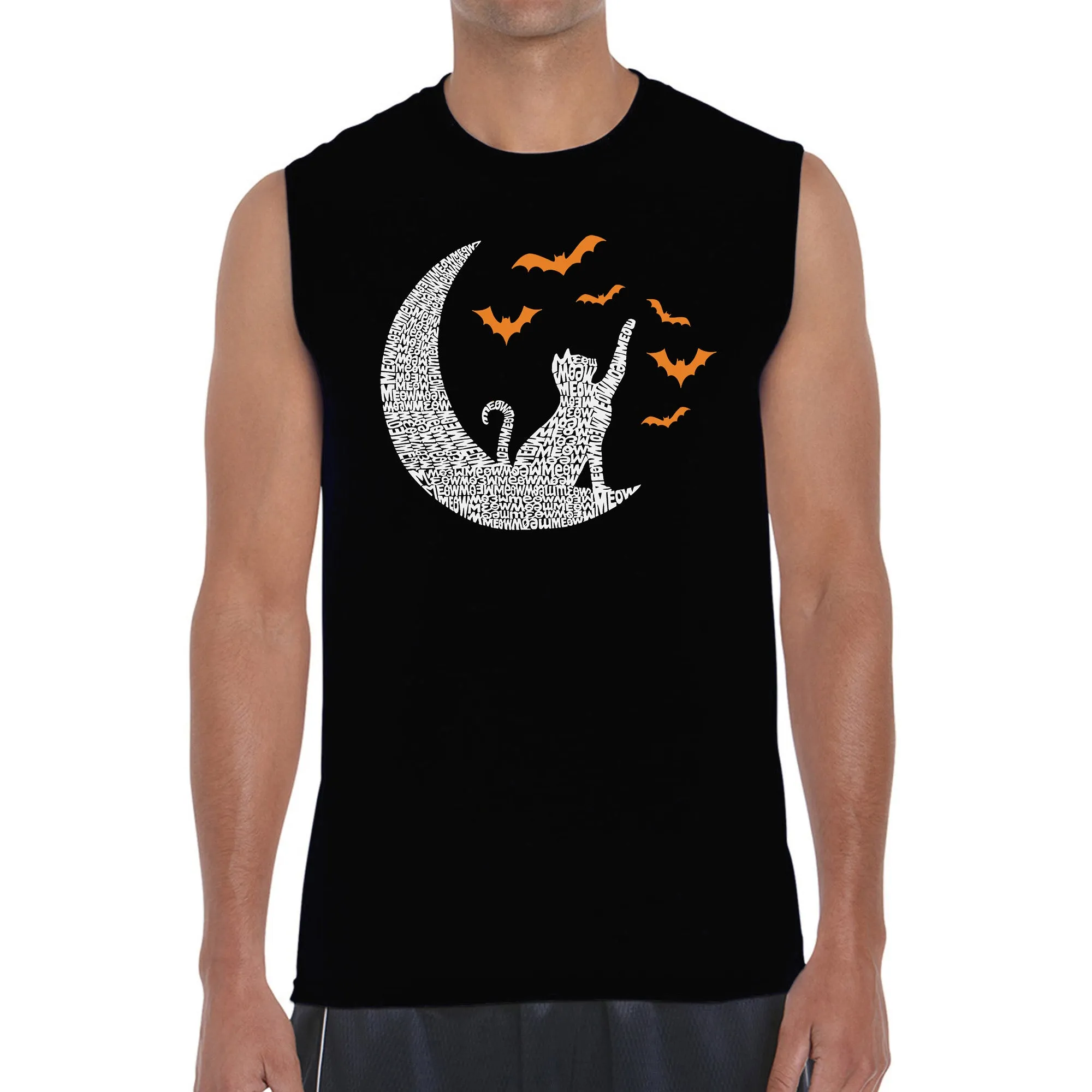 Halloween Cat Moon - Men's Word Art Sleeveless T-Shirt sold by LA Pop Art