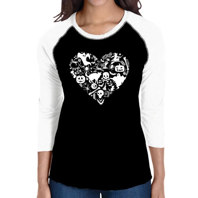 Halloween Heart - Women's Raglan Word Art T-Shirt sold by LA Pop Art