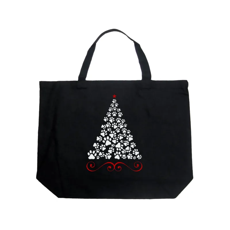Paw Christmas Tree - Large Word Art Tote Bag sold by LA Pop Art