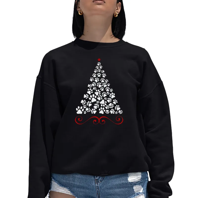 Paw Christmas Tree - Women's Word Art Crewneck Sweatshirt sold by LA Pop Art