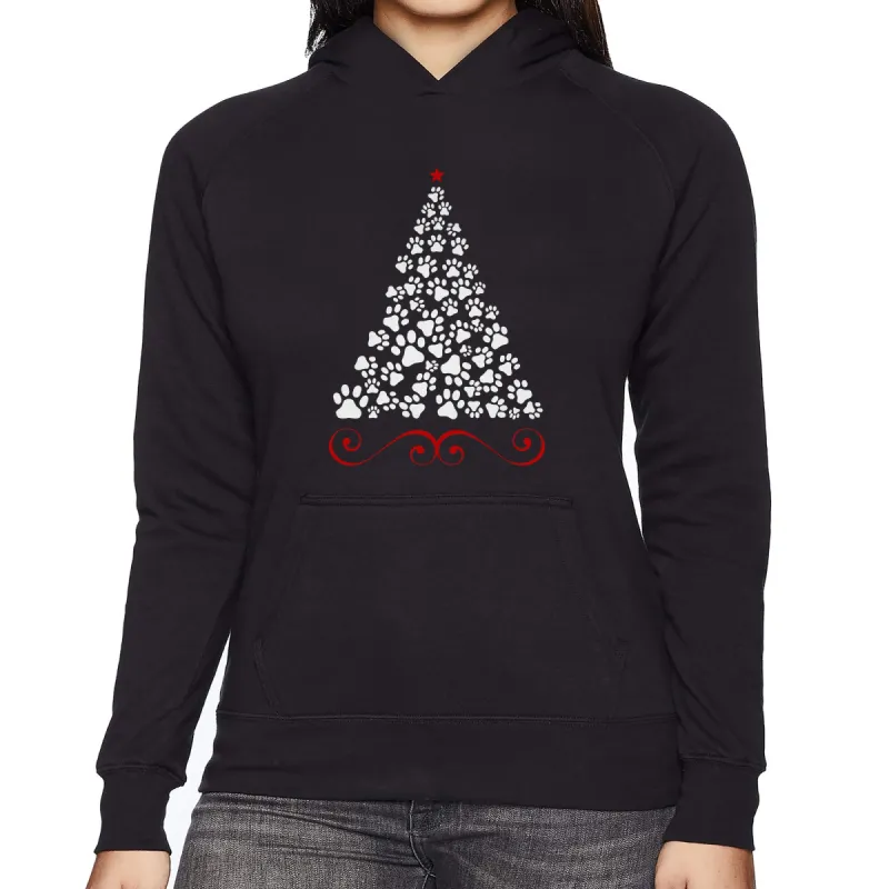 Paw Christmas Tree - Women's Word Art Hooded Sweatshirt sold by LA Pop Art