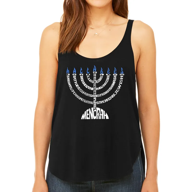 Hanukkah Menorah - Women's Premium Word Art Flowy Tank Top sold by LA Pop Art
