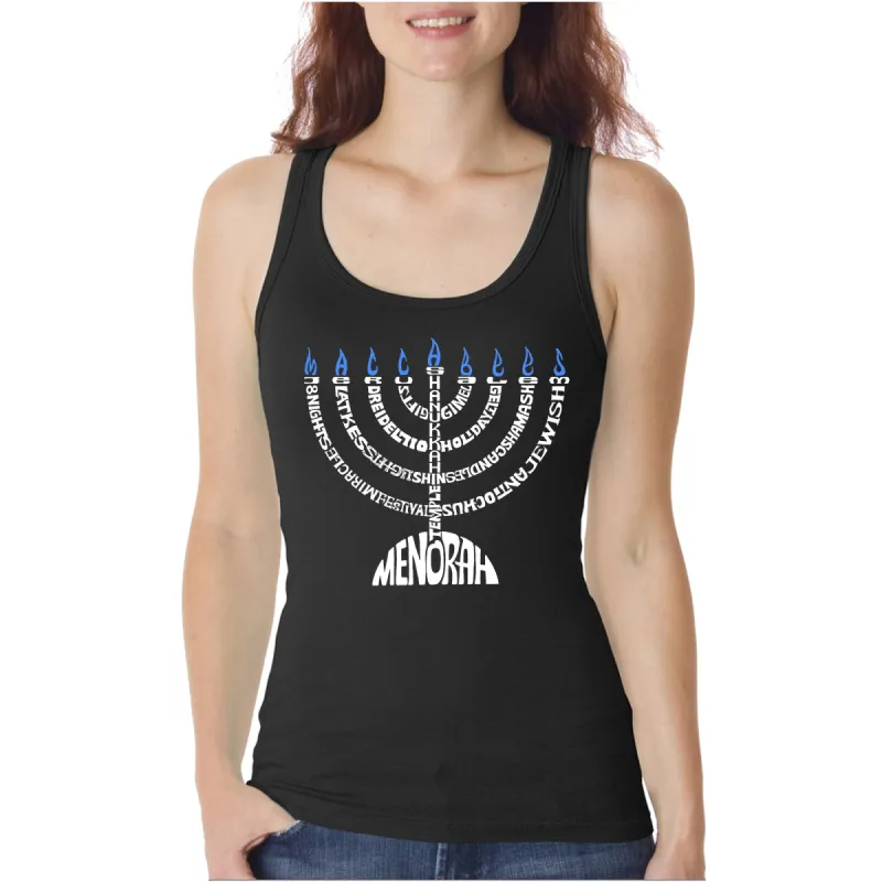 Hanukkah Menorah - Women's Word Art Tank Top sold by LA Pop Art