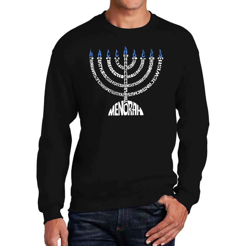 Hanukkah Menorah - Men's Word Art Crewneck Sweatshirt sold by LA Pop Art