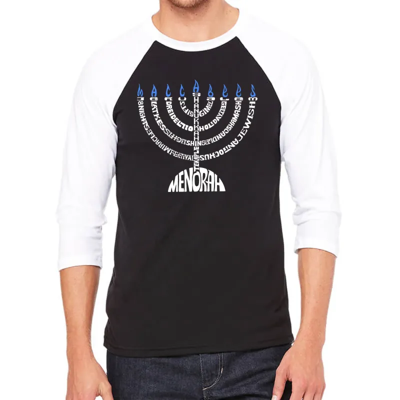 Hanukkah Menorah - Men's Raglan Baseball Word Art T-Shirt sold by LA Pop Art