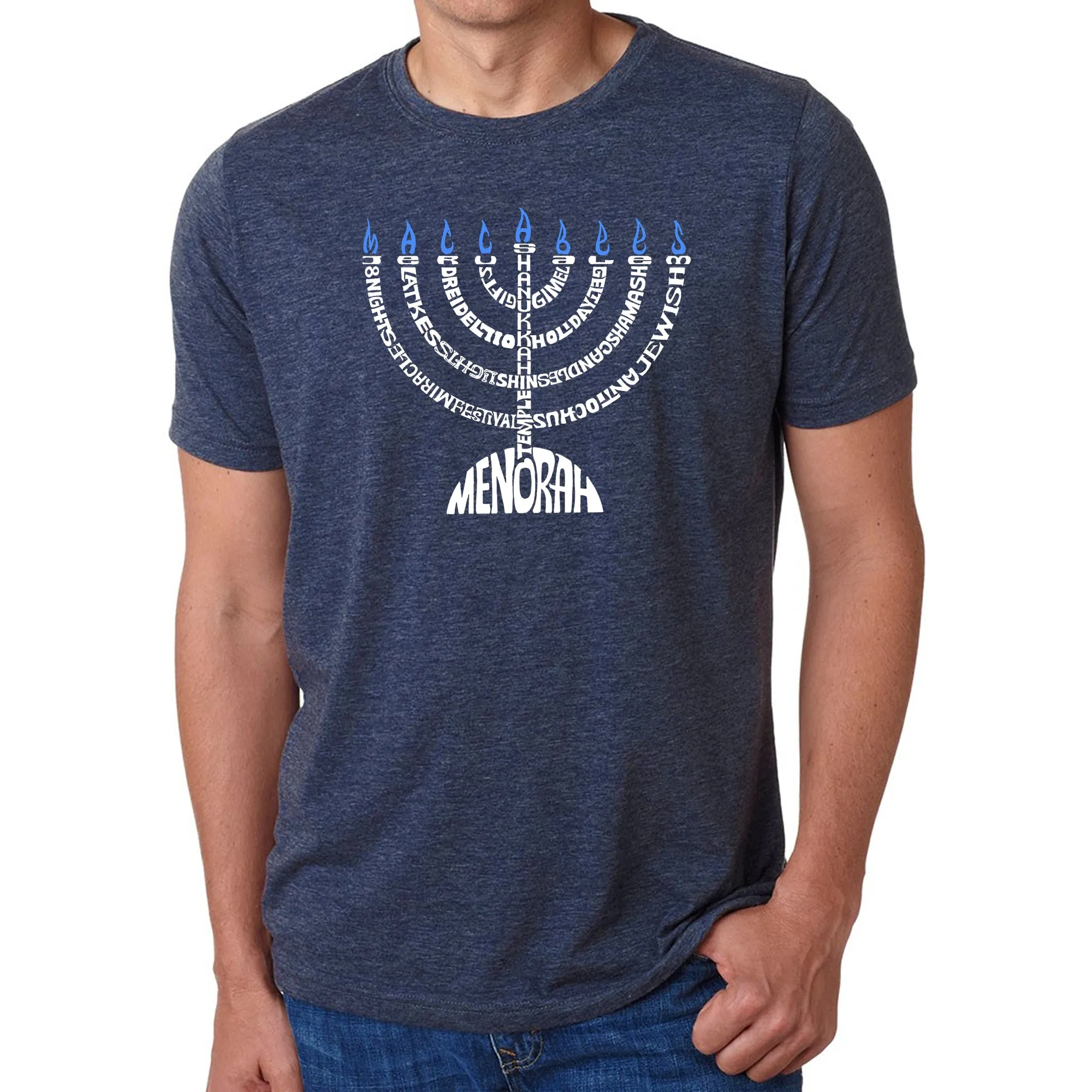Hanukkah Menorah - Men's Premium Blend Word Art T-Shirt sold by LA Pop Art product image thumbnail 3