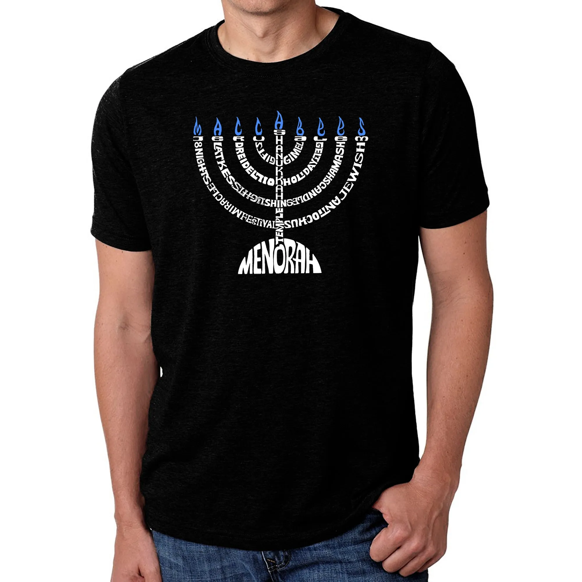 Hanukkah Menorah - Men's Premium Blend Word Art T-Shirt sold by LA Pop Art
