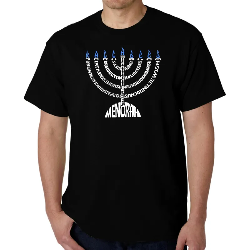 Hanukkah Menorah - Men's Word Art T-Shirt sold by LA Pop Art
