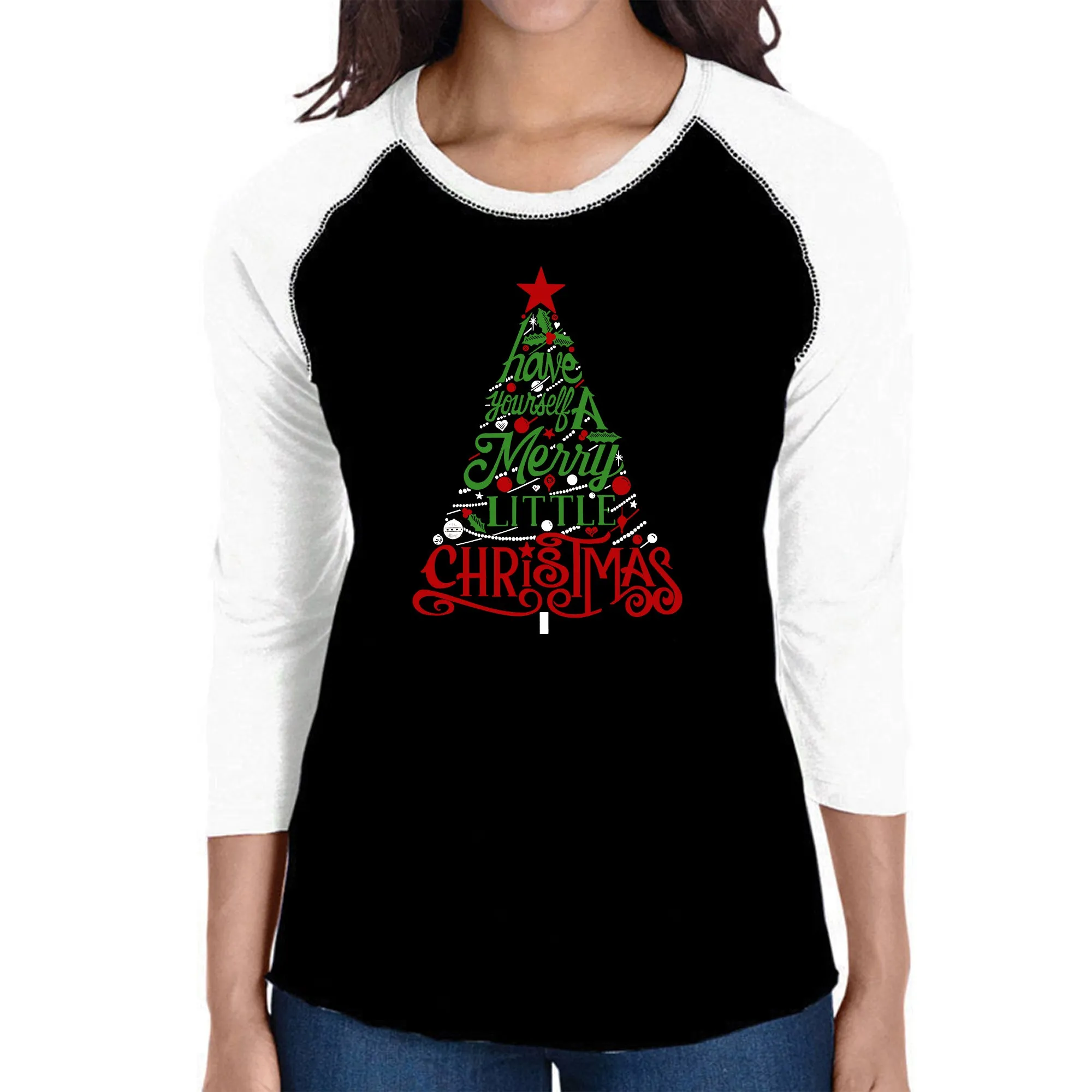 Have Yourself a Merry Little Christmas - Women's Raglan Word Art T-Shirt sold by LA Pop Art