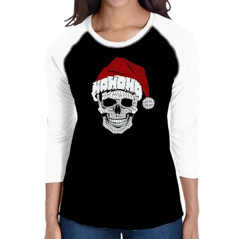 Santa Skull - Women's Raglan Word Art T-Shirt sold by LA Pop Art