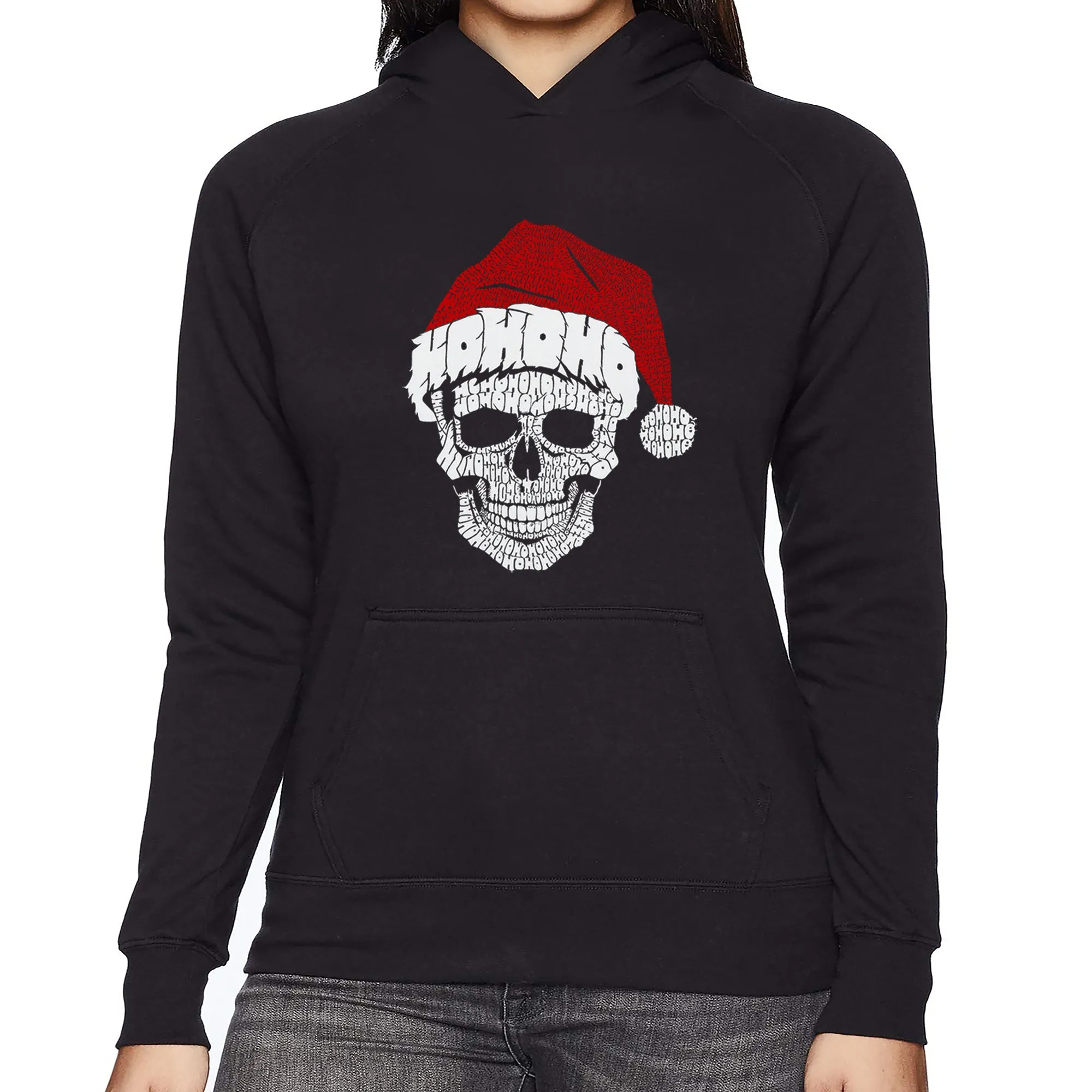 Santa Skull - Women's Word Art Hooded Sweatshirt sold by LA Pop Art