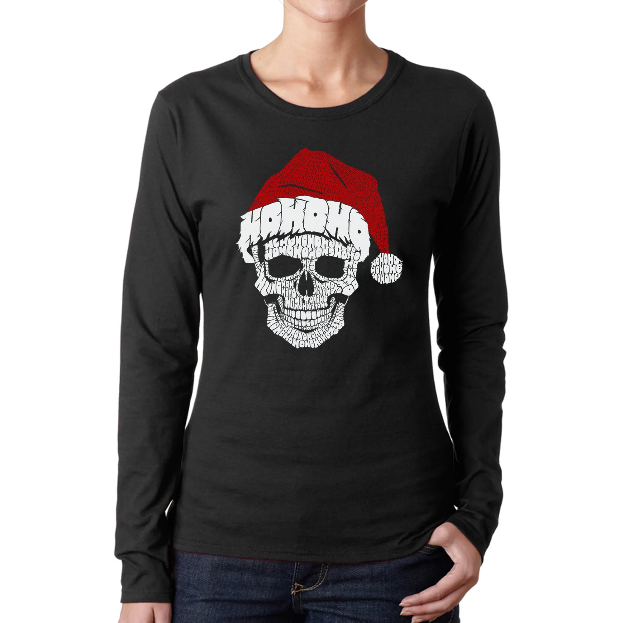 Santa Skull - Women's Word Art Long Sleeve T-Shirt sold by LA Pop Art