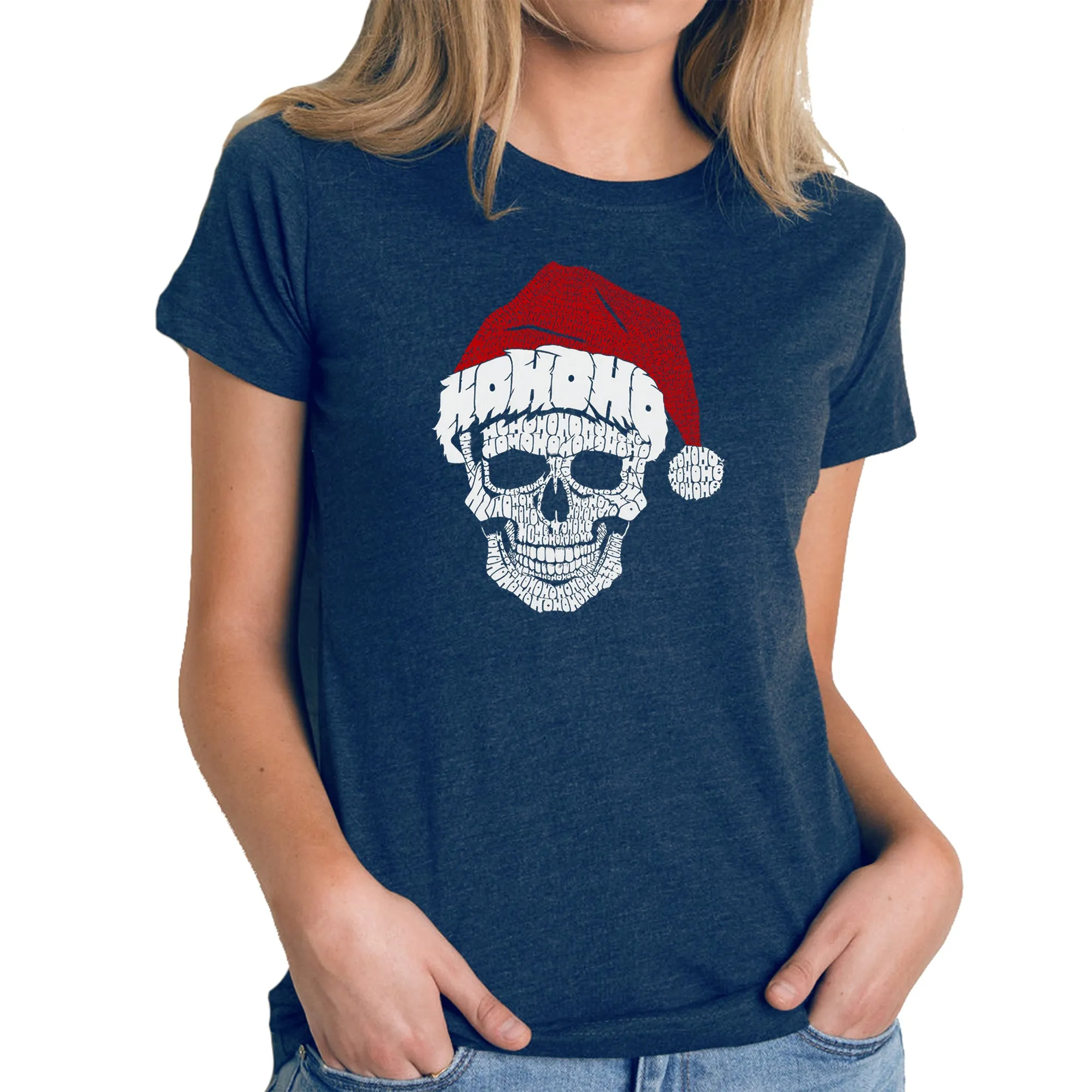 Santa Skull - Women's Premium Blend Word Art T-Shirt sold by LA Pop Art product image thumbnail 3