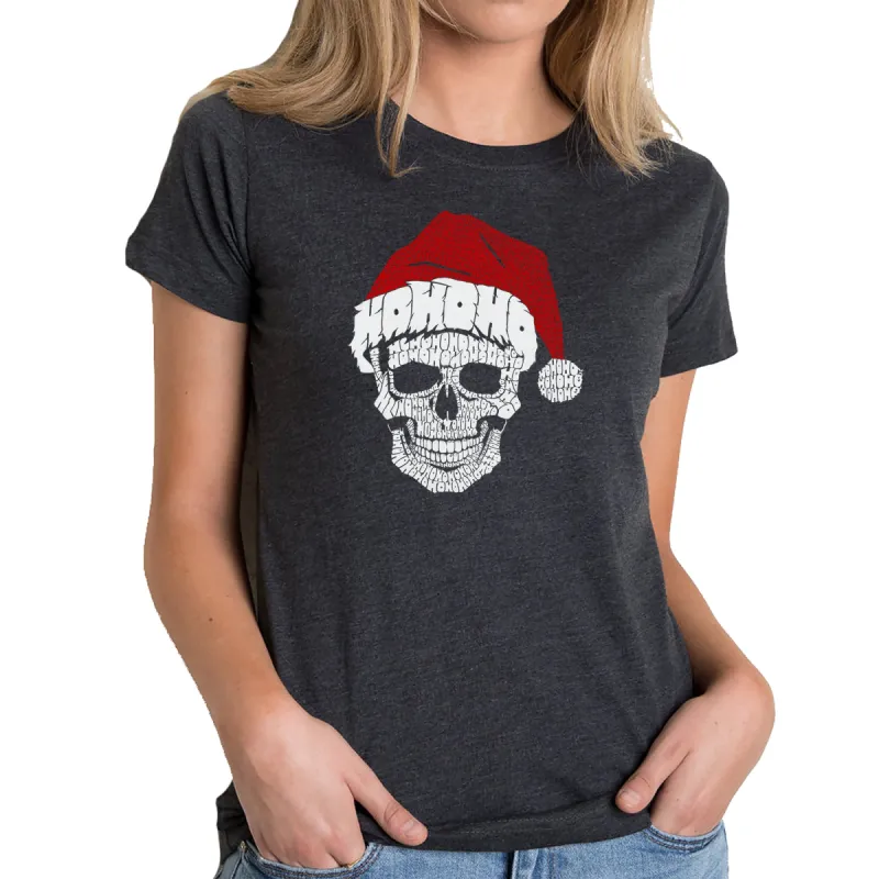 Santa Skull - Women's Premium Blend Word Art T-Shirt sold by LA Pop Art