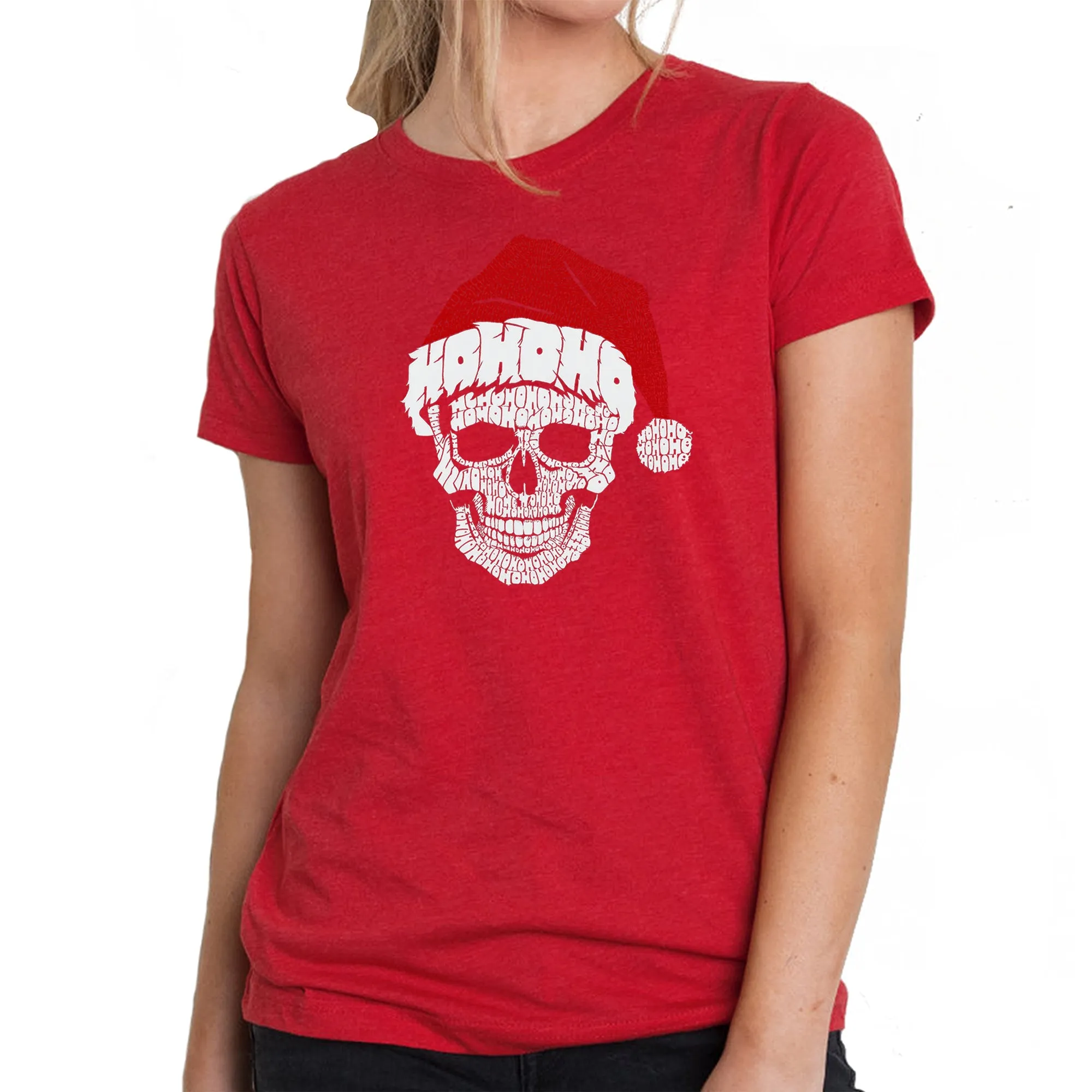 Santa Skull - Women's Premium Blend Word Art T-Shirt sold by LA Pop Art product image thumbnail 5