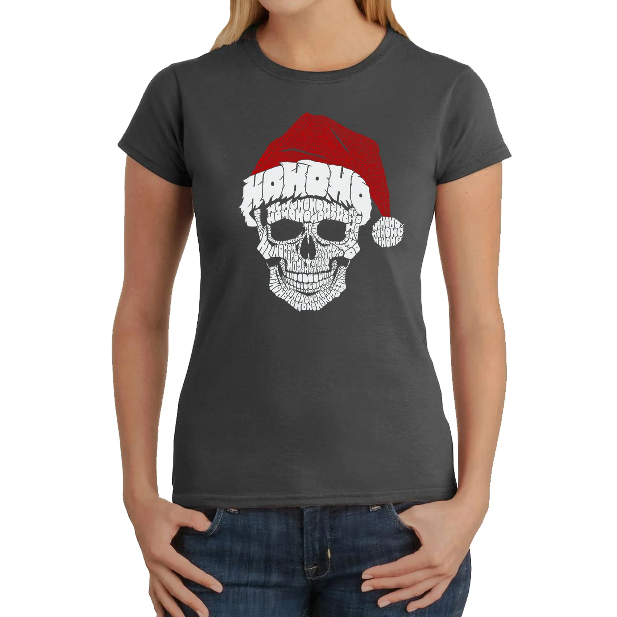 Santa Skull - Women's Word Art T-Shirt sold by LA Pop Art product image thumbnail 5
