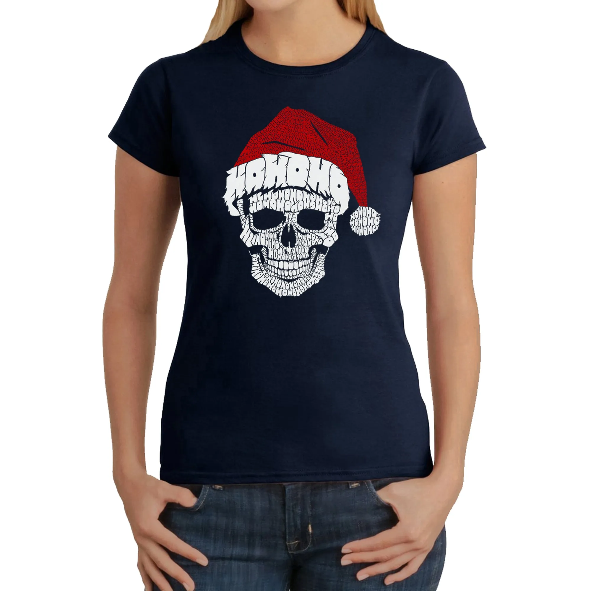 Santa Skull - Women's Word Art T-Shirt sold by LA Pop Art product image thumbnail 3
