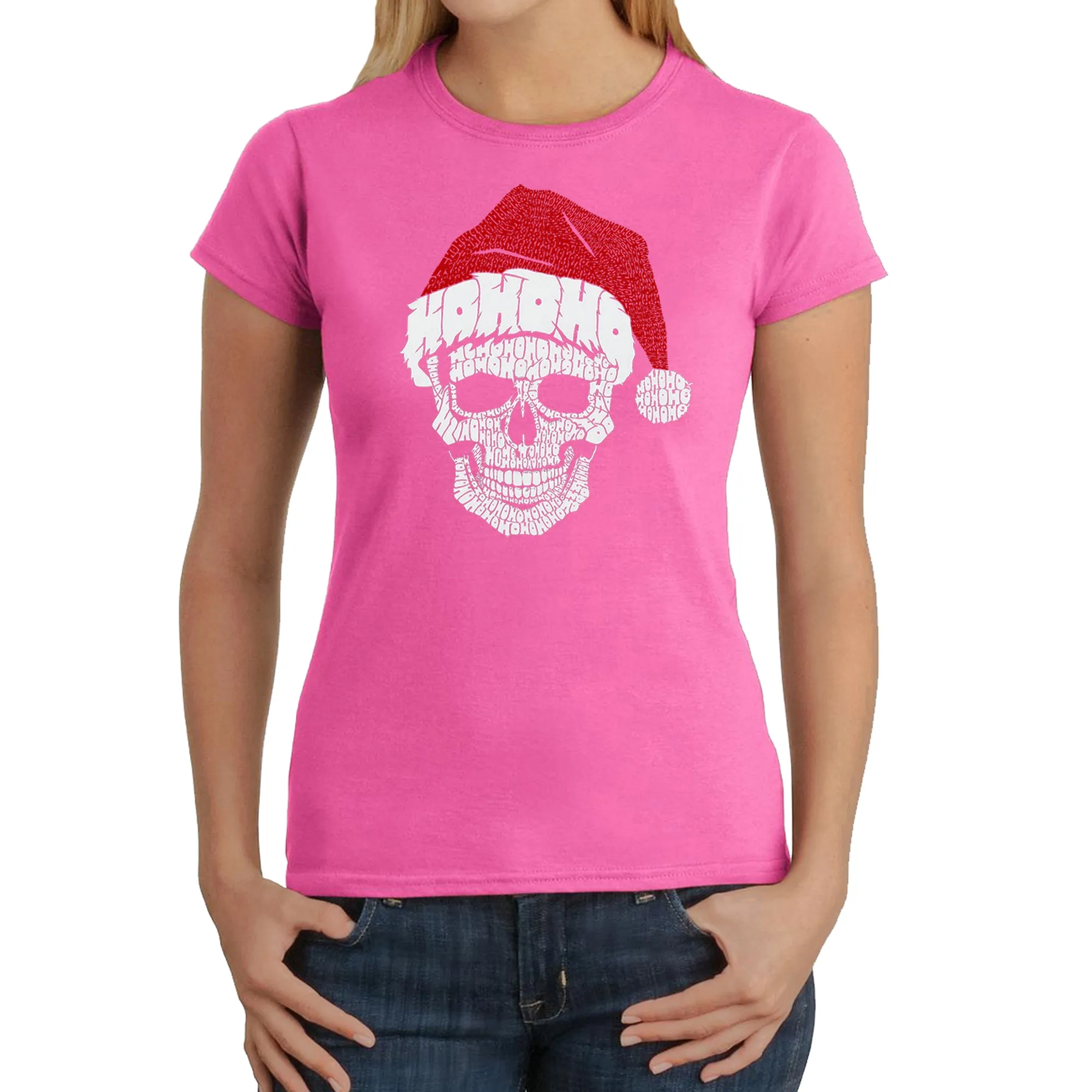 Santa Skull - Women's Word Art T-Shirt sold by LA Pop Art product image thumbnail 4