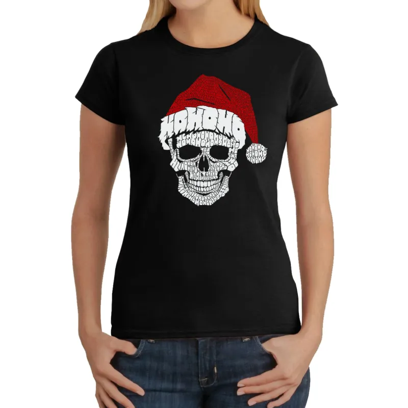 Santa Skull - Women's Word Art T-Shirt sold by LA Pop Art