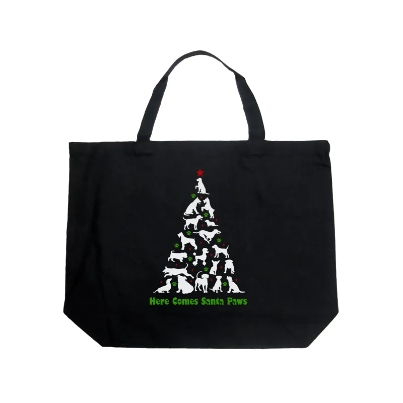 Here Comes Santa Paws - Large Word Art Tote Bag sold by LA Pop Art