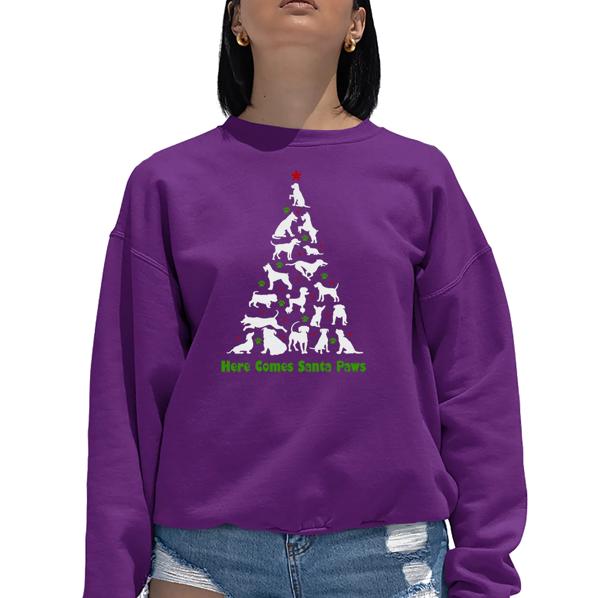 Here Comes Santa Paws - Women's Word Art Crewneck Sweatshirt sold by LA Pop Art product image thumbnail 3