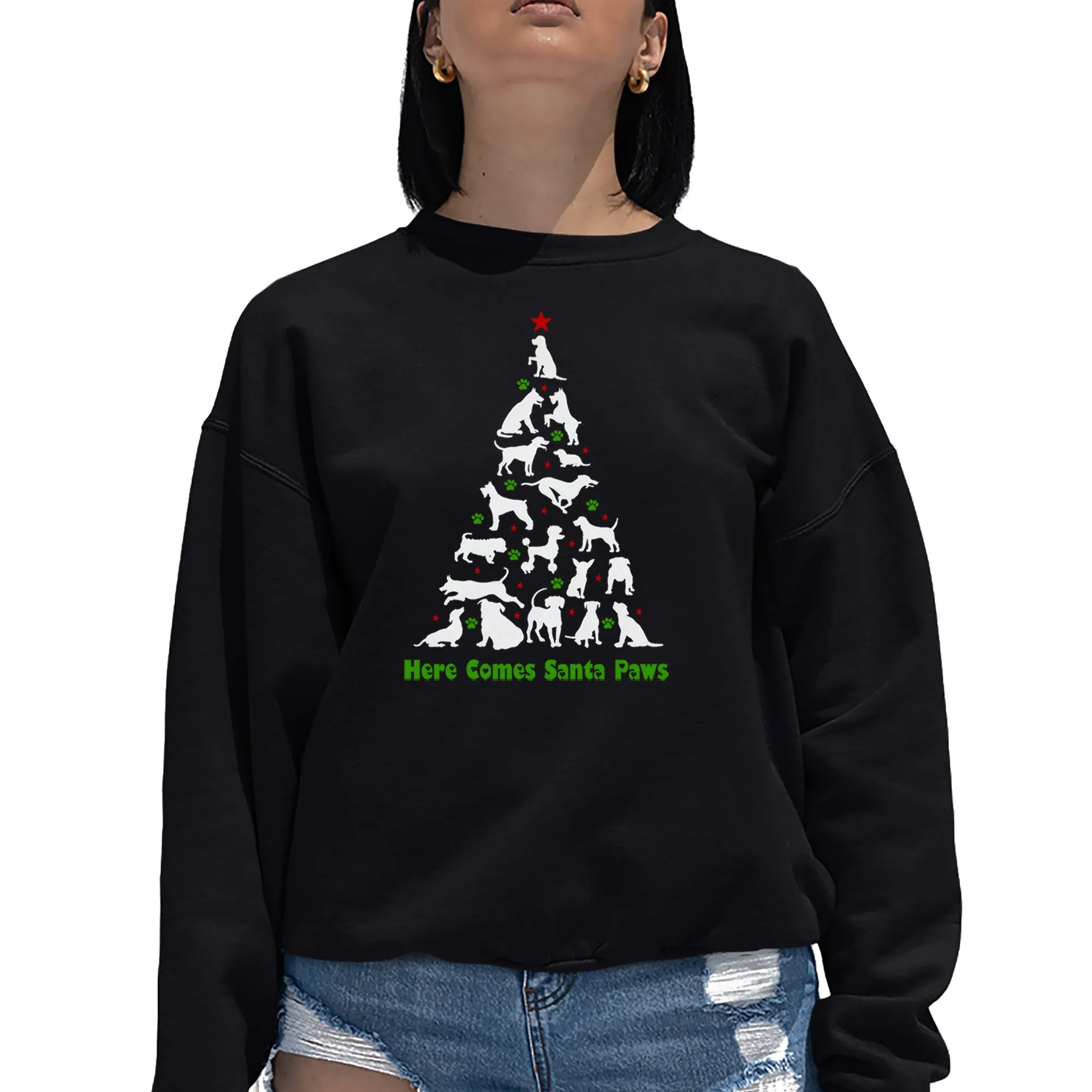 Here Comes Santa Paws - Women's Word Art Crewneck Sweatshirt sold by LA Pop Art