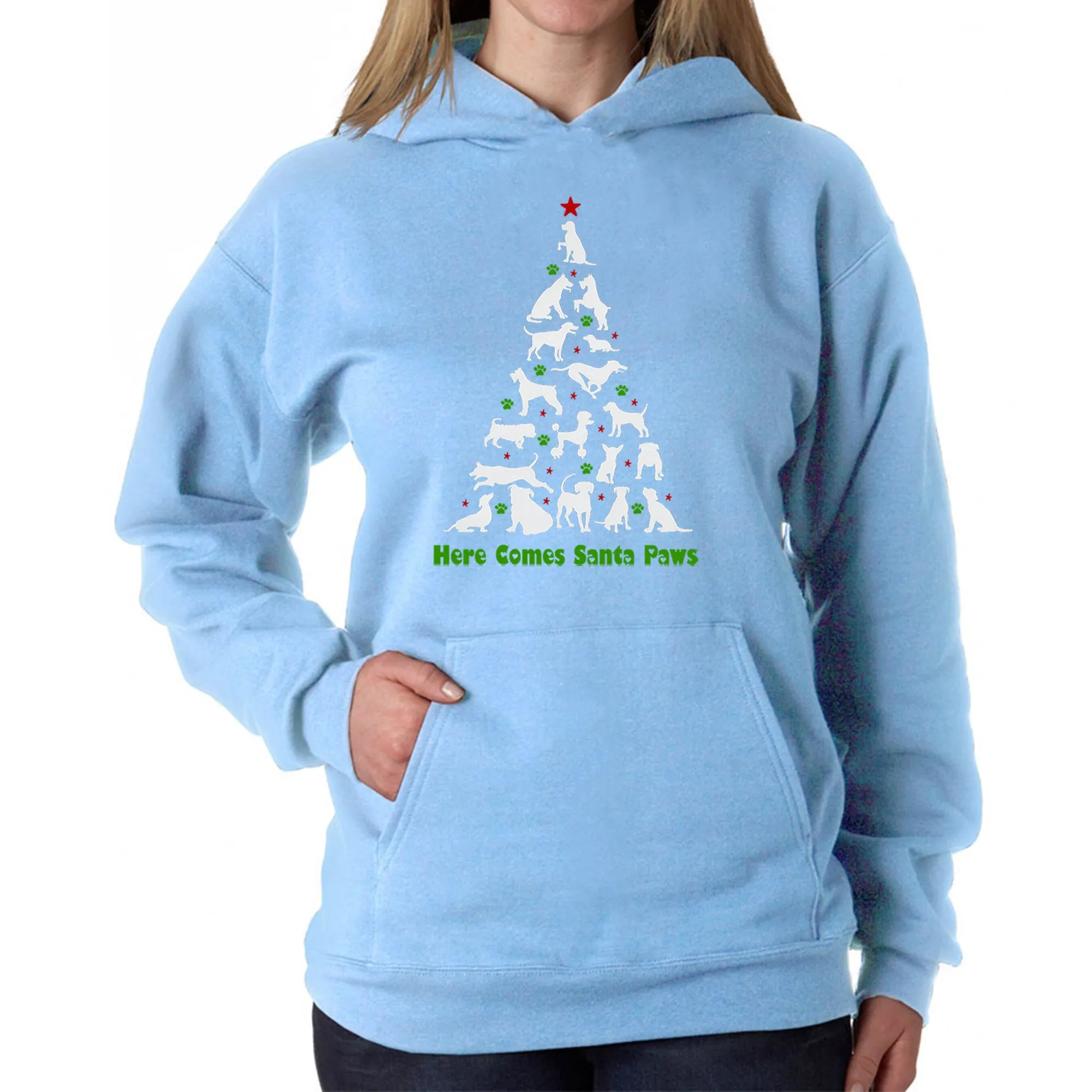 Here Comes Santa Paws - Women's Word Art Hooded Sweatshirt sold by LA Pop Art product image thumbnail 5