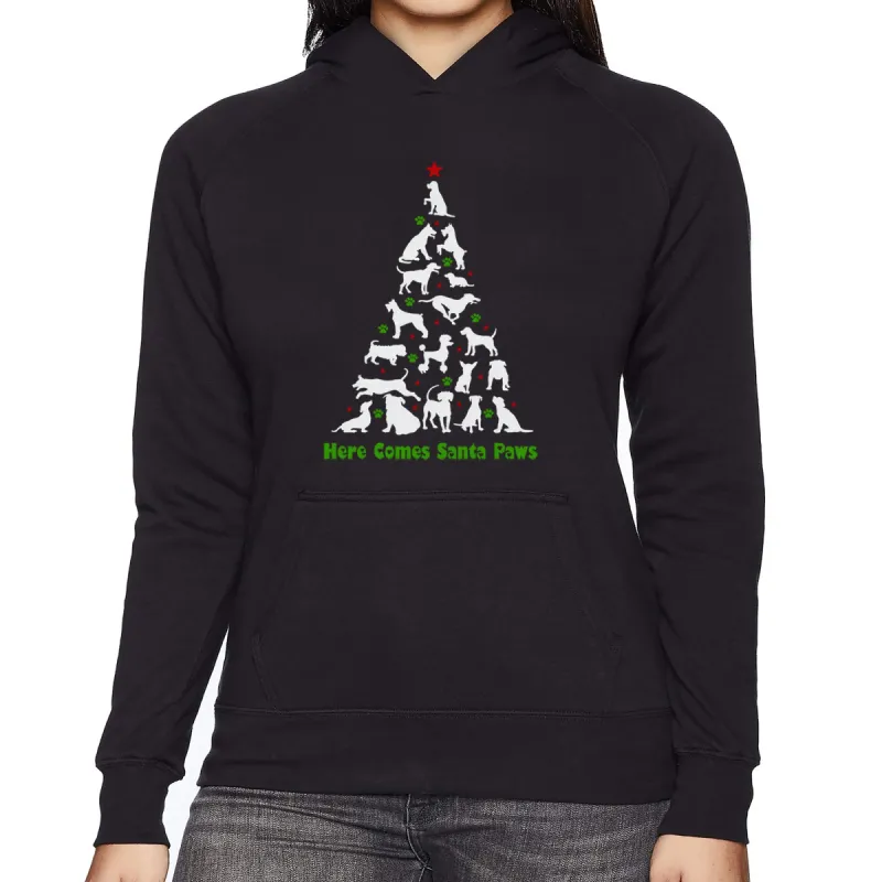 Here Comes Santa Paws - Women's Word Art Hooded Sweatshirt sold by LA Pop Art
