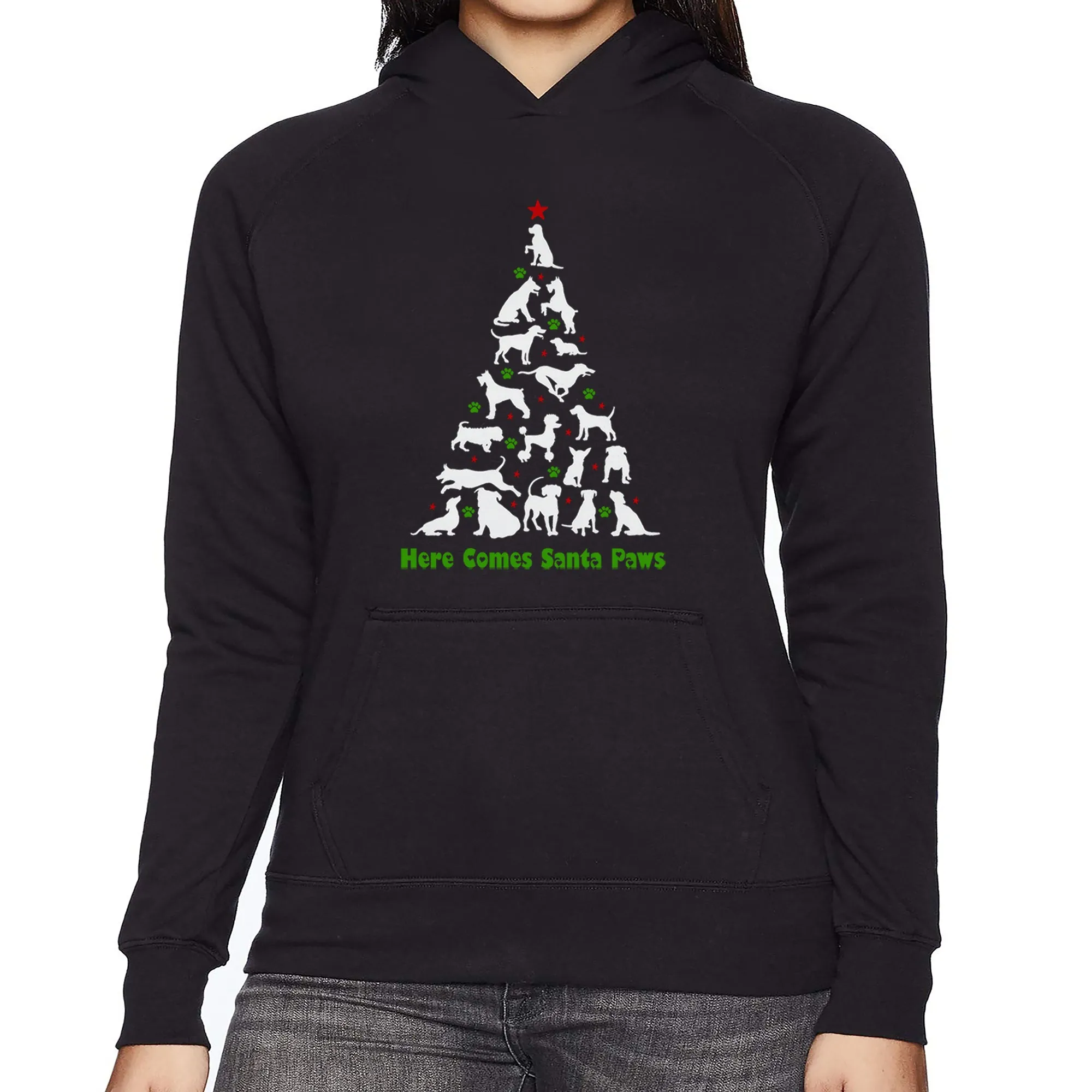 Here Comes Santa Paws - Women's Word Art Hooded Sweatshirt sold by LA Pop Art