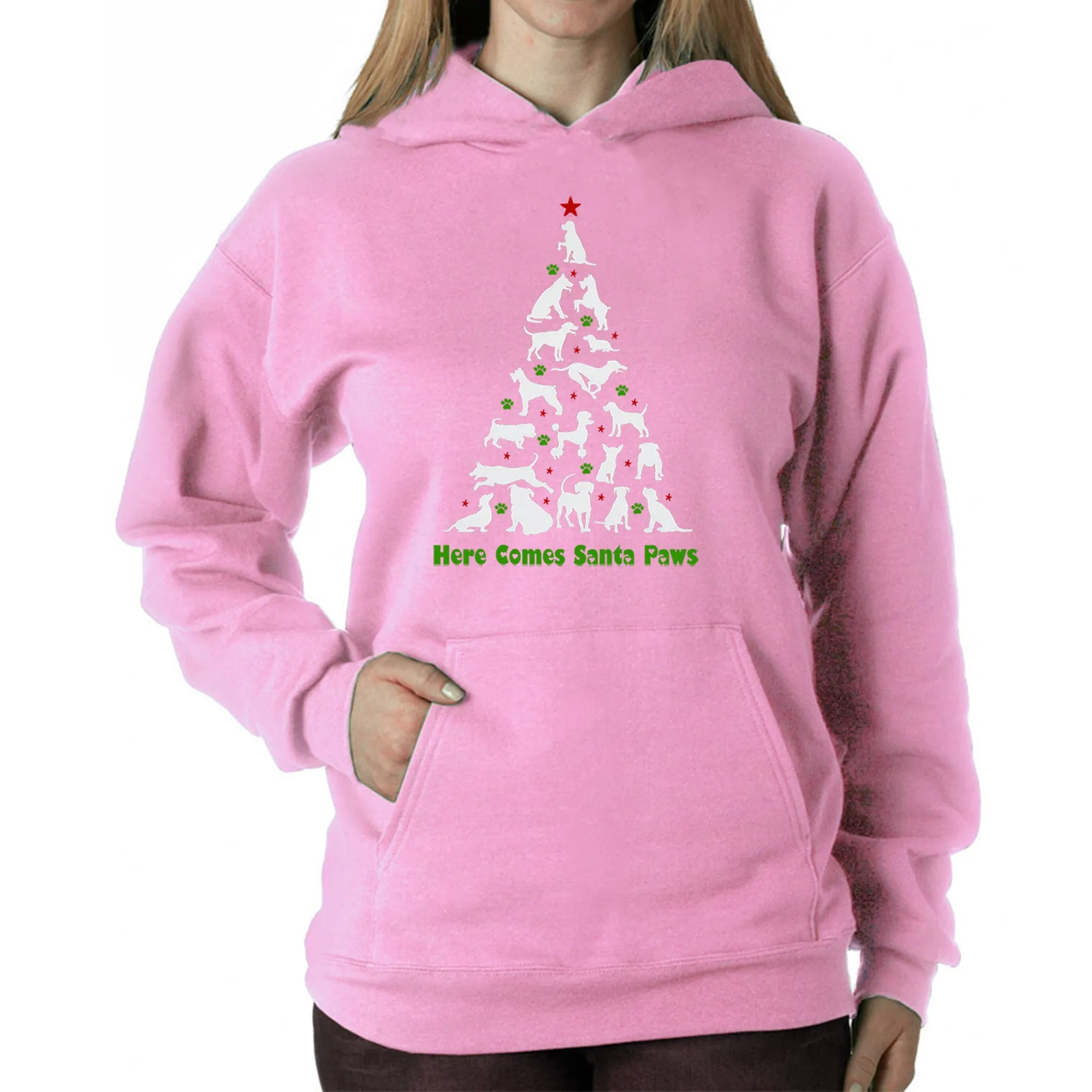 Here Comes Santa Paws - Women's Word Art Hooded Sweatshirt sold by LA Pop Art product image thumbnail 4