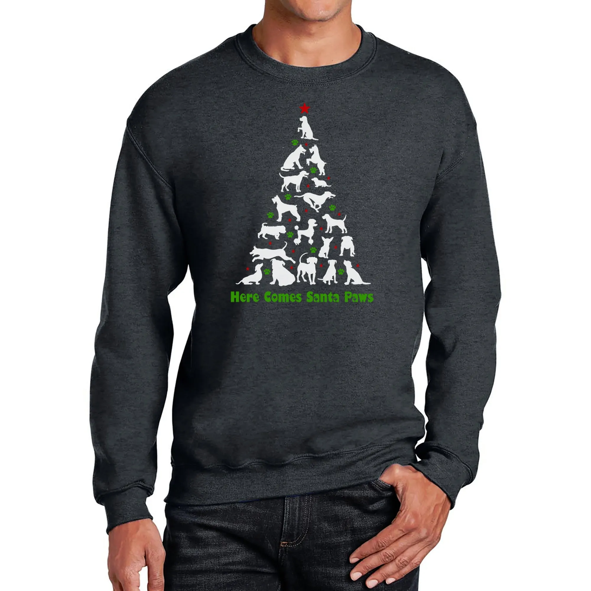 Here Comes Santa Paws - Men's Word Art Crewneck Sweatshirt sold by LA Pop Art product image thumbnail 3