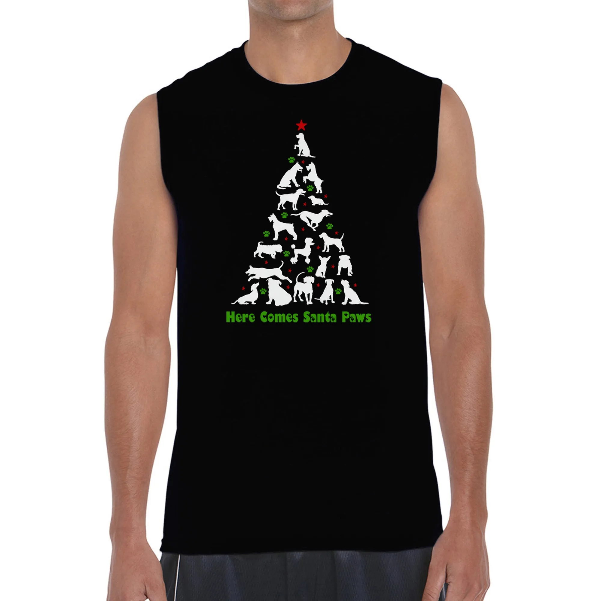 Here Comes Santa Paws - Men's Word Art Sleeveless T-Shirt sold by LA Pop Art