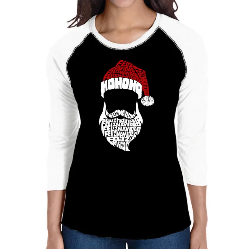 Feliz Navidad Santa Claus - Women's Raglan Word Art T-Shirt sold by LA Pop Art