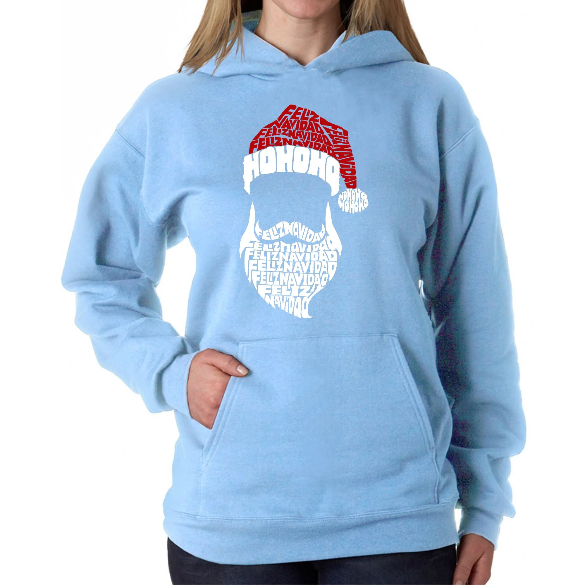Feliz Navidad Santa Claus - Women's Word Art Hooded Sweatshirt sold by LA Pop Art product image thumbnail 5