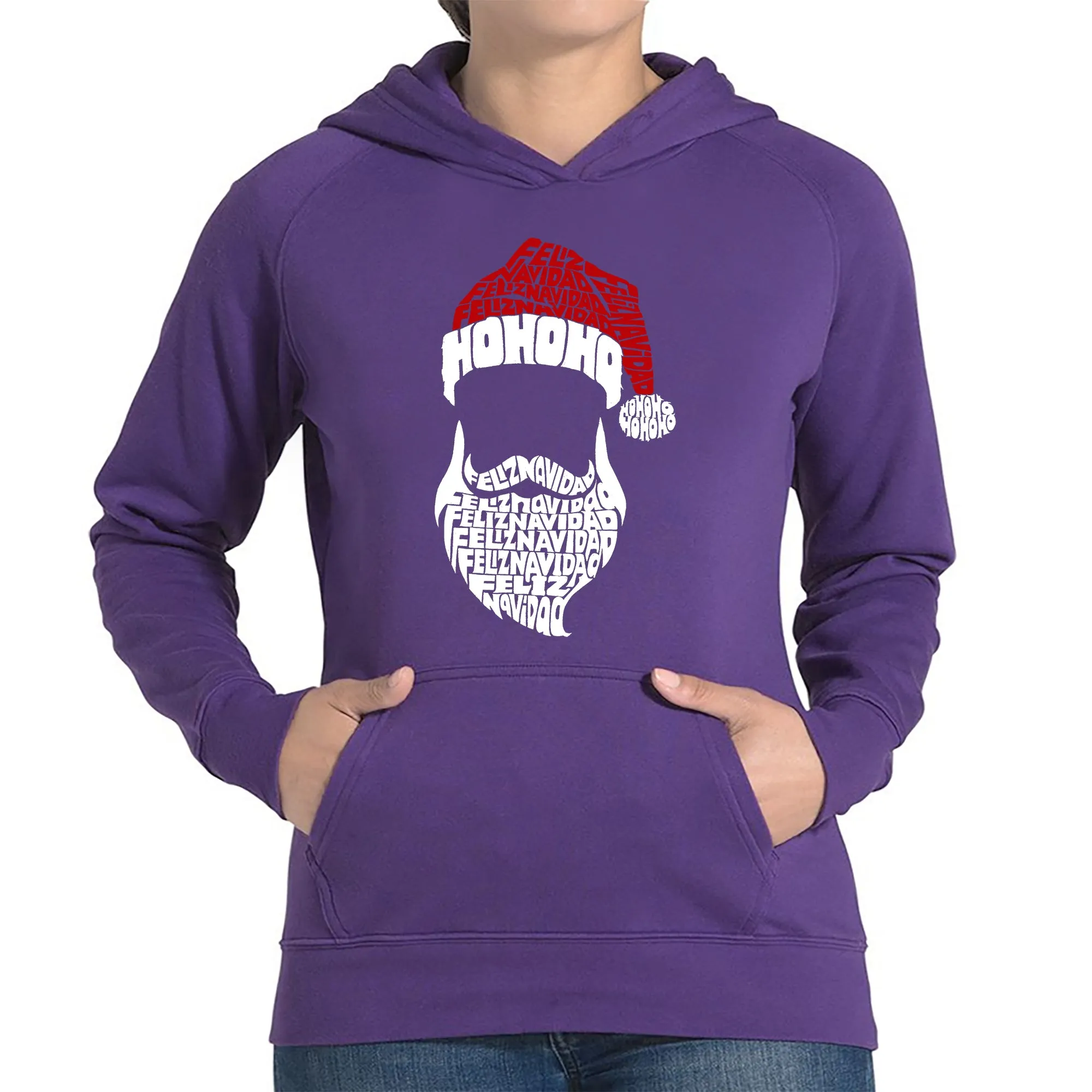 Feliz Navidad Santa Claus - Women's Word Art Hooded Sweatshirt sold by LA Pop Art product image thumbnail 3
