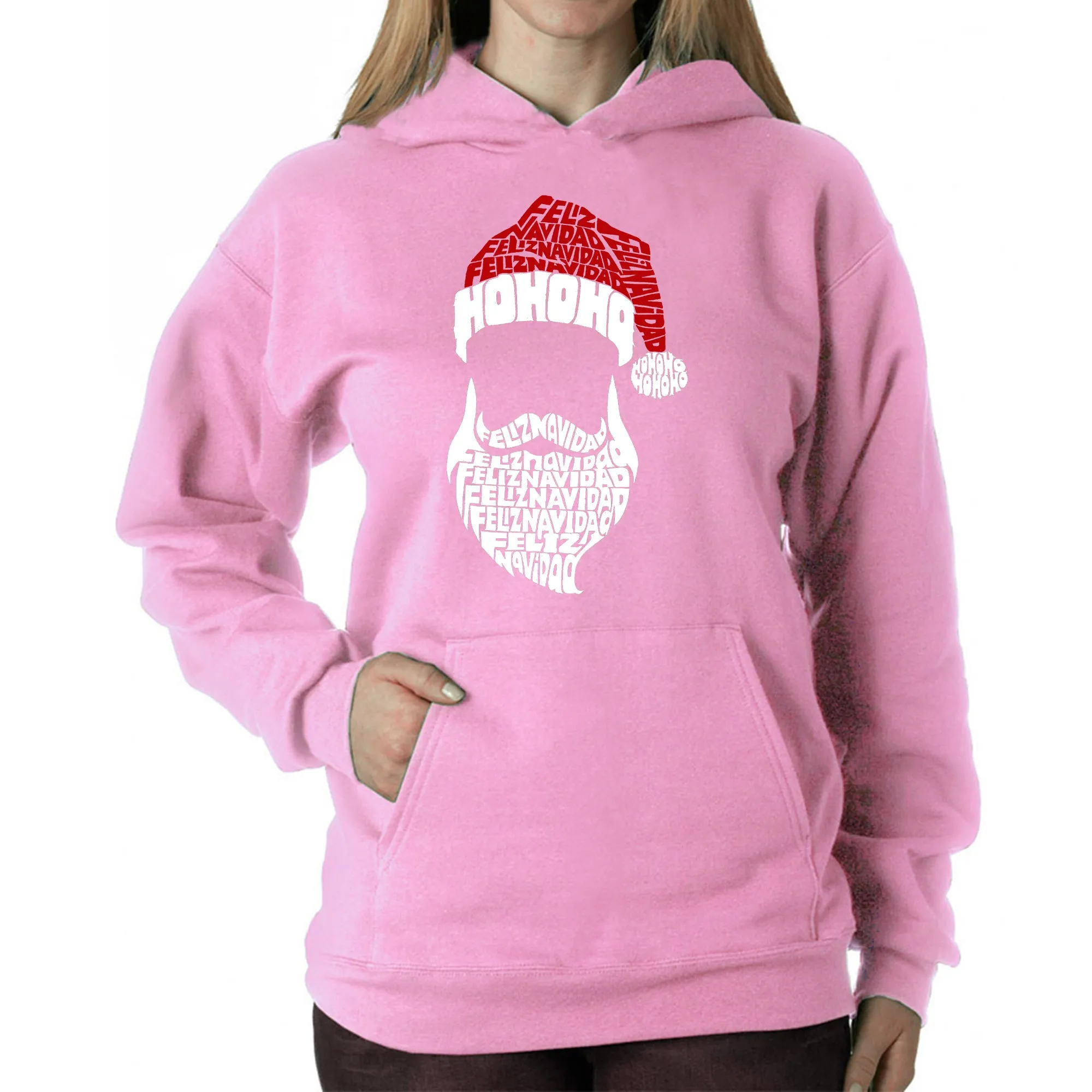 Feliz Navidad Santa Claus - Women's Word Art Hooded Sweatshirt sold by LA Pop Art product image thumbnail 4